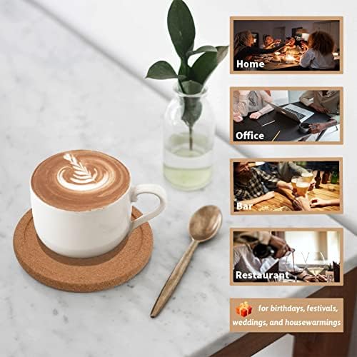 Cork Coasters for Drinks Absorbent - 6 Pcs 4 Inch Cork Coasters with