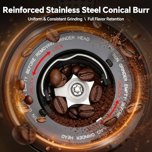 Conical Burr Coffee Grinder, 51 Grind Settings, 1-12 Cups