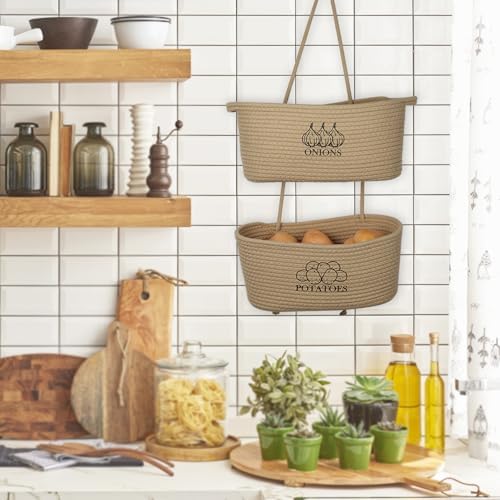 2-Tier Potato and Onion Storage, Hanging Vegetable Baskets for