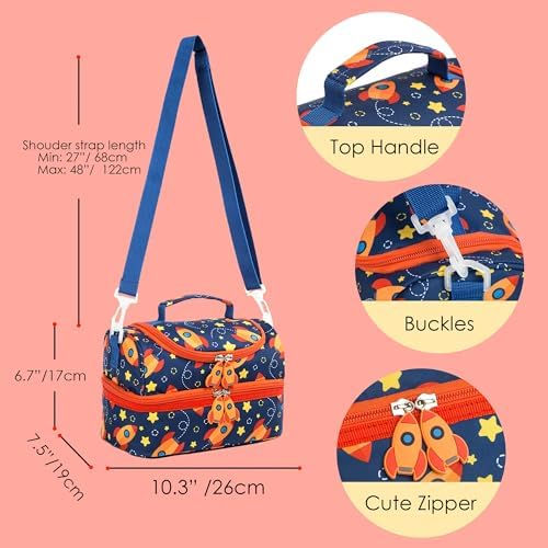 Insulated Kids Dual Compartment Lunch Bag, Star Rocket
