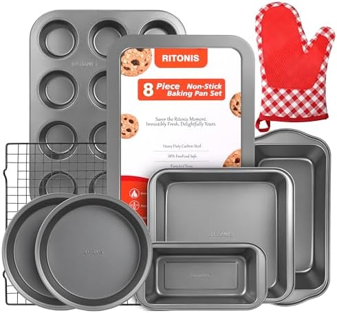 8-Piece Baking Pans Set, Nonstick Baking Set, Baking Glove Included