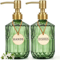 Green Glass Soap Dispenser Set, 2 Pack, 15.4 Oz