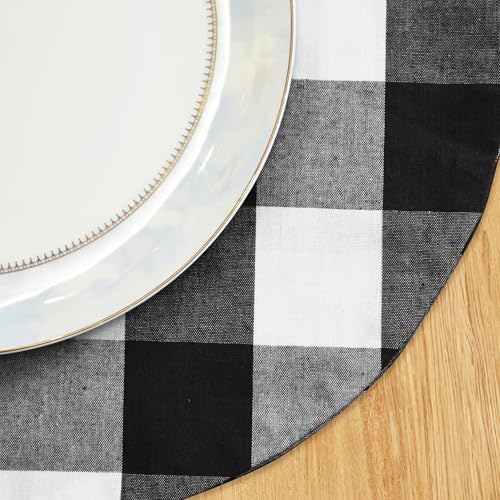 Black & White Cotton Buffalo Check Round Placemat, Set of 4, 15 Inch