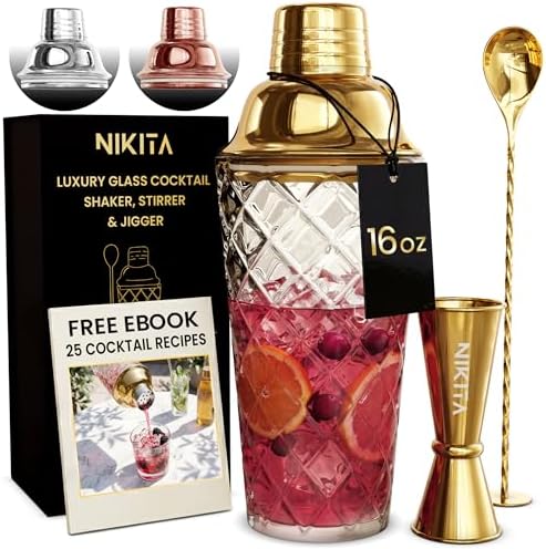 Nikita Cocktail Shaker, 5-Piece Martini Shaker & Bartender Kit with