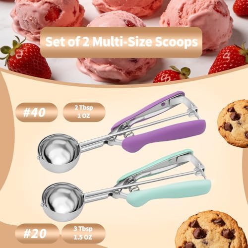 2Pcs Cookie Scoop Set, 18/8 Stainless Steel Cookie Dough Scoops with