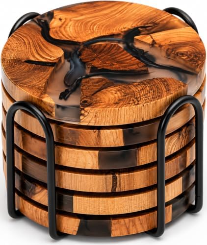 Drink Coaster Set, Wooden Absorbent Coasters, Epoxy Resin Coaster for