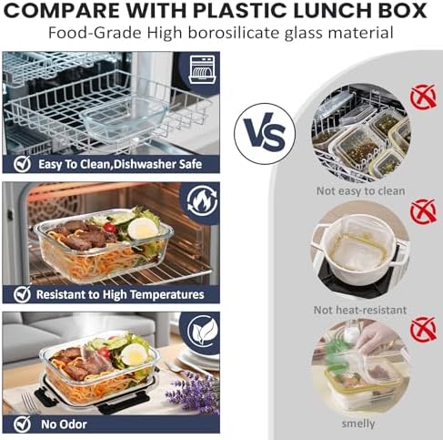 HOTEC 35OZ Glass Food Storage Container, 4-Pack