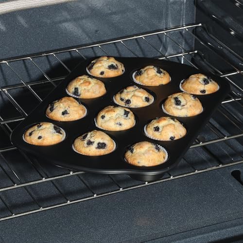 Oster Teston 12-Cup Muffin Pan, Nonstick Carbon Steel Cupcake Baking
