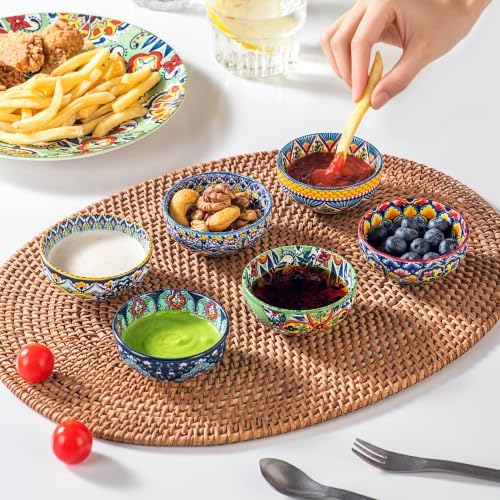 Ceramic Dipping Bowls Set of 6, 2.7 oz Boho Soy Sauce & Condiment