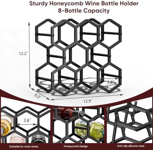 3-Tier Hexagon Metal Countertop Wine Rack, 8 Bottles Tabletop Wine