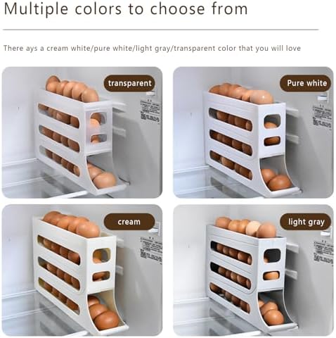 30 Eggs Egg Holder For Fridge Auto Rolling Fridge Egg Organizer,4