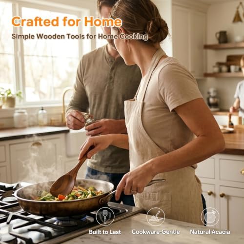 Wooden Spoons for Cooking, Acacia Wood Kitchen Utensils Set 4-Piece