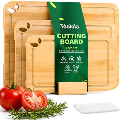Bamboo Cutting Boards for Kitchen, Wooden Cutting Boards Set with
