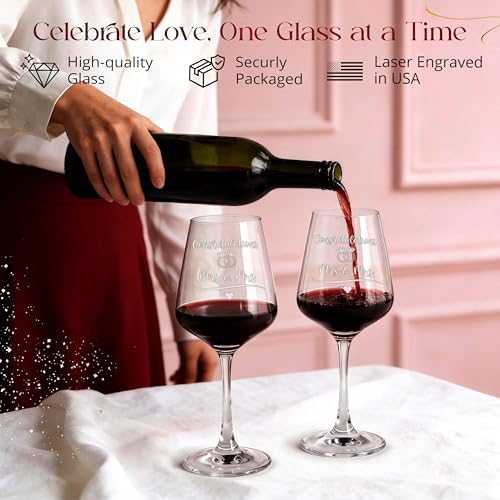 Congrats Mrs. & Mrs. Wedding Wine Glass Set, Lesbian, Wooden Box
