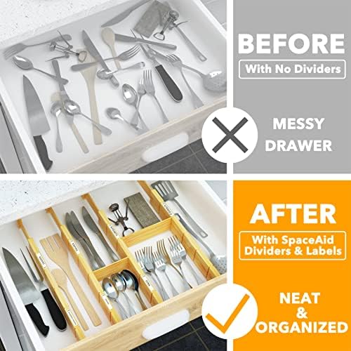 SpaceAid Bamboo Drawer Dividers with Inserts and Labels, Kitchen