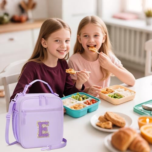 Initial Insulated Lunch Bag for Girls, Purple