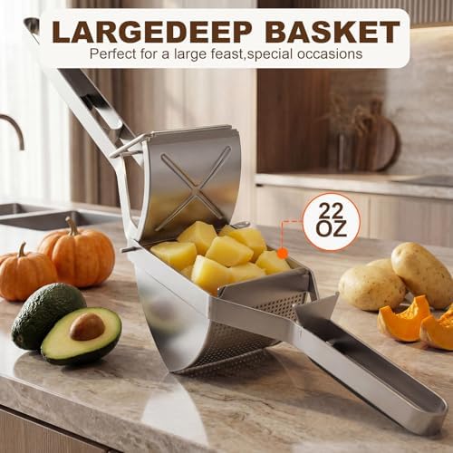 15oz Potato Ricer with 4 Plates - Heavy Duty Stainless Steel Masher