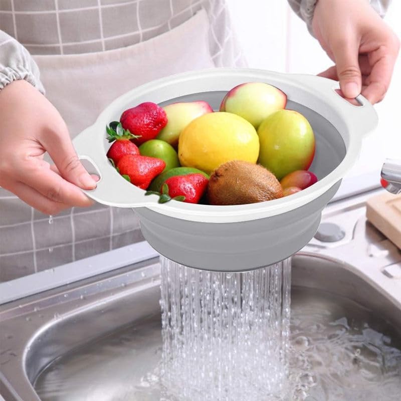 Collapsible Colander Set of 3 Round Silicone Kitchen Strainer Set