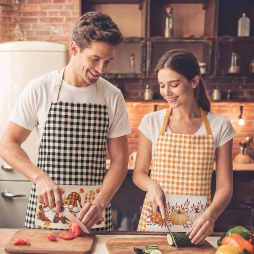 OccuPied Fall Aprons with Pockets for Women Pumpkins Leaves Kitchen