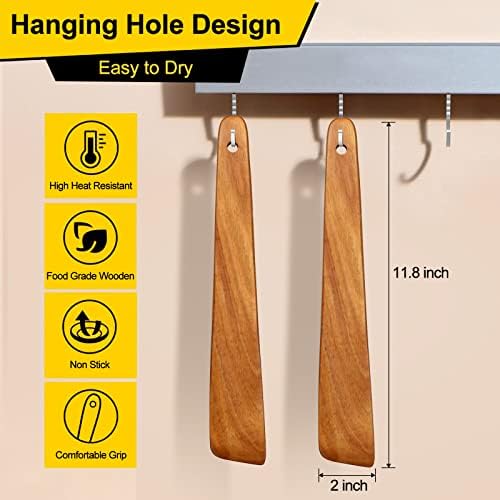 Non Toxic Wood Spatula for Cooking Spoon Teak Wooden Utensil Set
