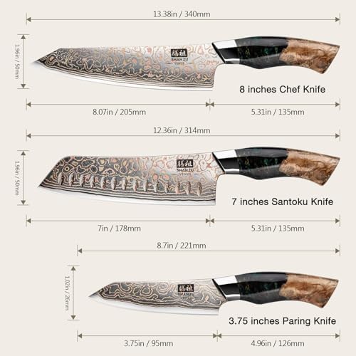 SHAN ZU 3PCS Damascus Knife Set
