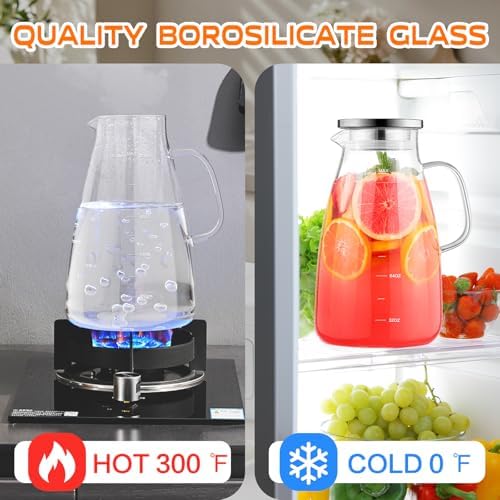Aofmee Glass Pitcher with Lid and Handle, Glass Water Pitchers