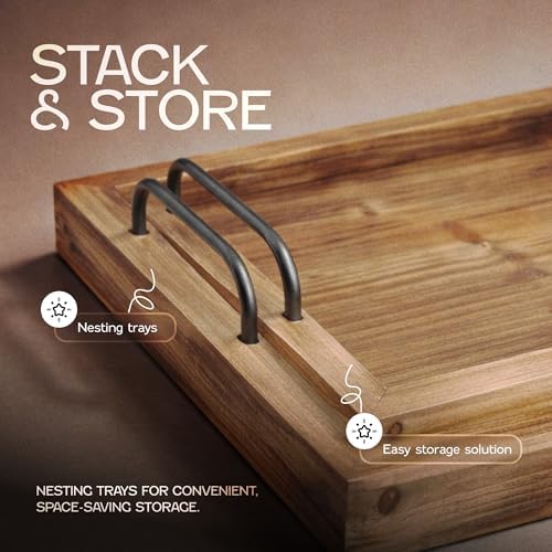 Besti Rustic Vintage Food Serving Trays (Set of 2) | Nesting Wooden
