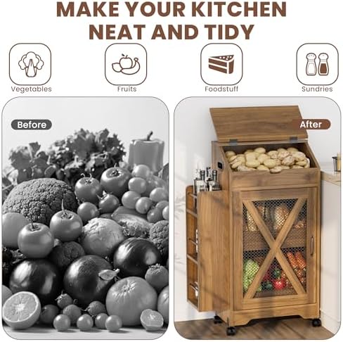 Potato and Onion Storage Bin Movable Bread Box with Lid Modern