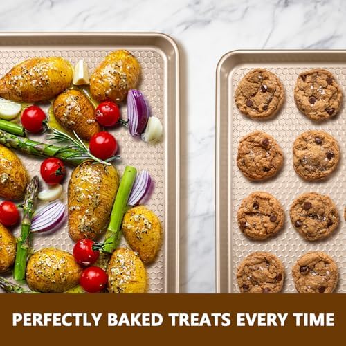 Wildone Baking Sheet Pan Set of 2, Honeycomb Embossed Nonstick Cookie