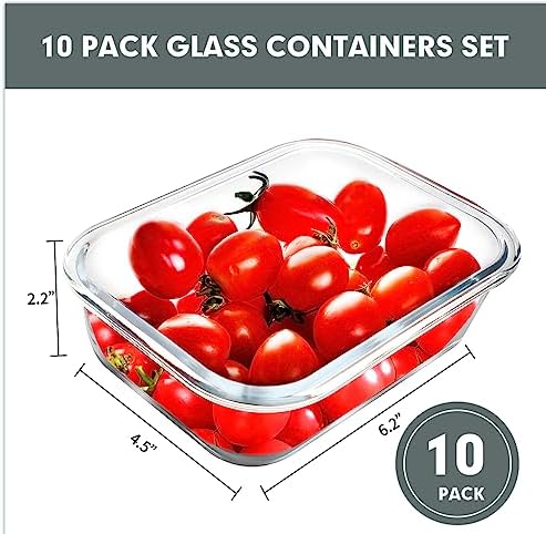 VERONES 10 PACK 22 OZ Glass Meal Prep Containers, Grey