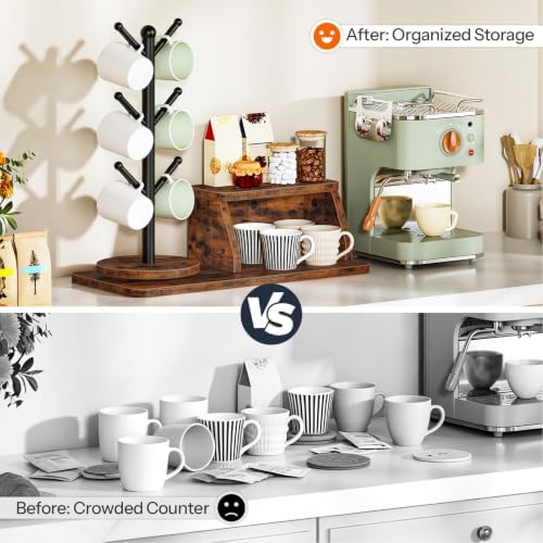 HOOBRO Mug Holder Tree, 360° Rotating, Coffee Cup Holder with 6 Metal