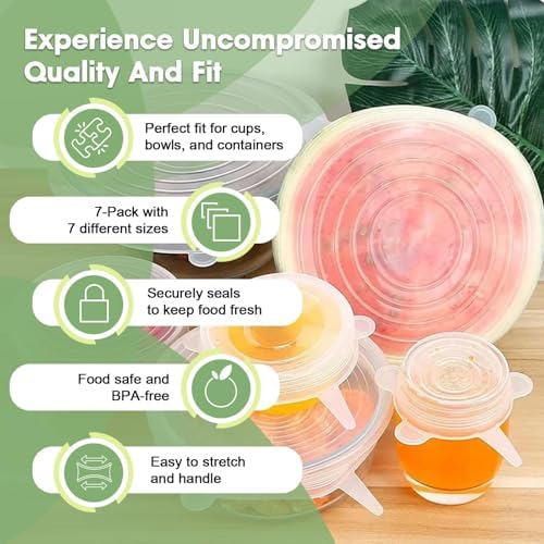 Reusable Silicone Stretch Lids, 7-Piece Elastic Bowl Covers