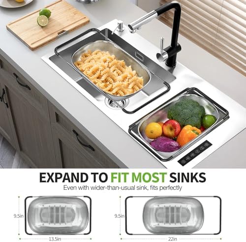 FirstE Stainless Steel Over-the-Sink Colander Strainer Basket, 6 Quart
