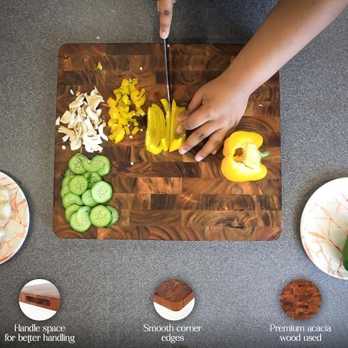 End-Grain Wood Butcher Block Cutting Board, 16"x14"x1"