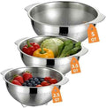 Colanders & Food Strainers,Stainless Steel Colander,3 Pcs Kitchen Strainers(2.5QT, 3.5QT, 5QT) for Pasta, Rice, Vegetables,Dishwasher Safe Metal Colander with Handles,Kitchen Gift
