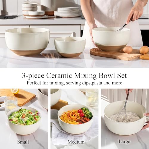 AmorArc Ceramic Mixing Bowls,Stoneware Nesting Bowls Set of 3 for