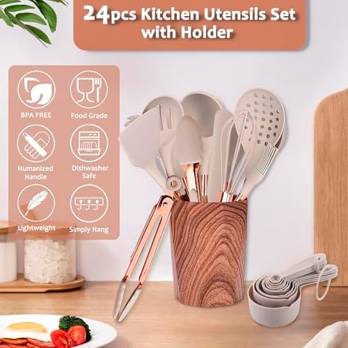 24-Piece Silicone Cooking Utensils Set with Holder