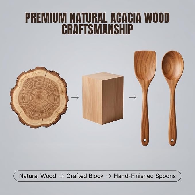 10 Pcs Wooden Utensil Set, 100% Natural Teak Wood Cooking Utensils - Image 3