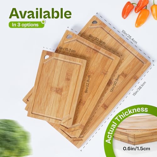 Bamboo Cutting Board Set of 3 for Kitchen, Reversible Bamboo Cutting
