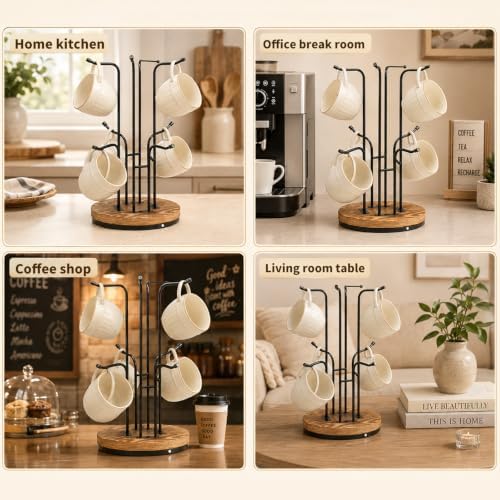 360° Rotating Large Coffee Mug Tree with 8 Hooks, Mug Tree Stand