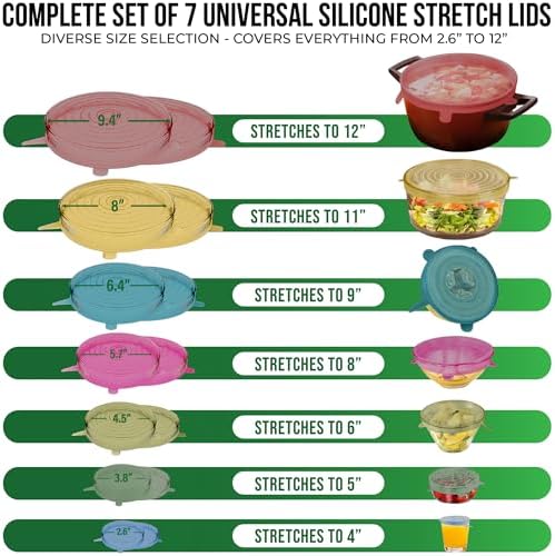 Reusable Silicone Stretch Lids, 7 Pack, Multicolor