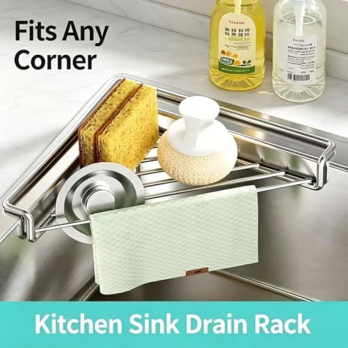 Triangle Dish Drying Rack for Sink Corner, Black and Silver