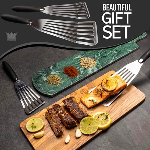 Fish Spatula Stainless Steel Set - 1 Large + 1 Small stainless