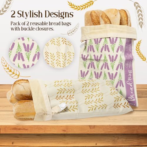 Set of 2 Beeswax Bread Bags for Homemade Bread