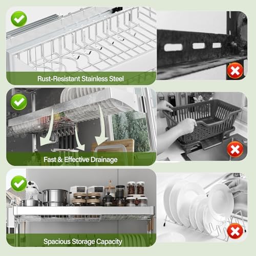 3-Tier Adjustable Stainless Steel Over-the-Sink Dish Rack