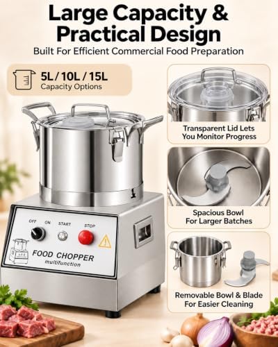 Commercial Meat Chopper, 1400 RPM, 5L Capacity