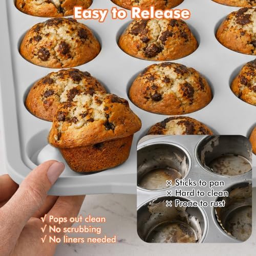 2 Pcs Silicone Muffin Pans for Baking, Foldable Molds, White