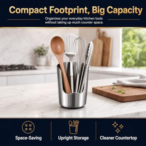 304 Stainless Steel Utensil Holder for Kitchen Countertop, Pot Lid &