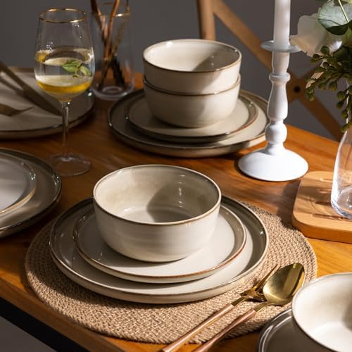 GBHOME Dinnerware Sets for 4, 12 Pieces Ceramic Plates and Bowls Set