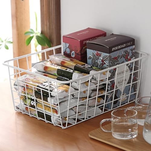 4 Pack White Wire Baskets for Pantry, 11" Upright Wire Freezer Storage